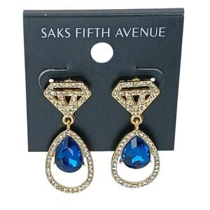 Saks Fifth Avenue Blue Crystal Rhinestone Dangle Earrings NWT